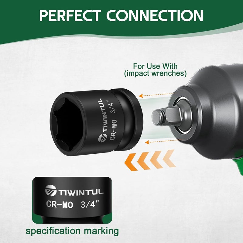 TIWINTUL 3/4" Impact Socket 1/2 Inch Drive, Shallow CR-MO Steel Impact Socket, 6 Point Design, 1.5" Length, SAE Size Socket for Auto Repair, Machinery Maintenance and Construction - Image 5